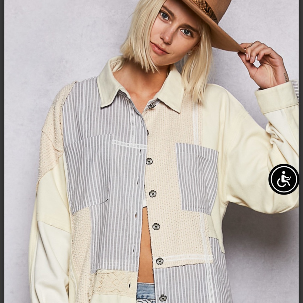 Stylish Cream and Gray Women's Top POL - Picture 2 of 3